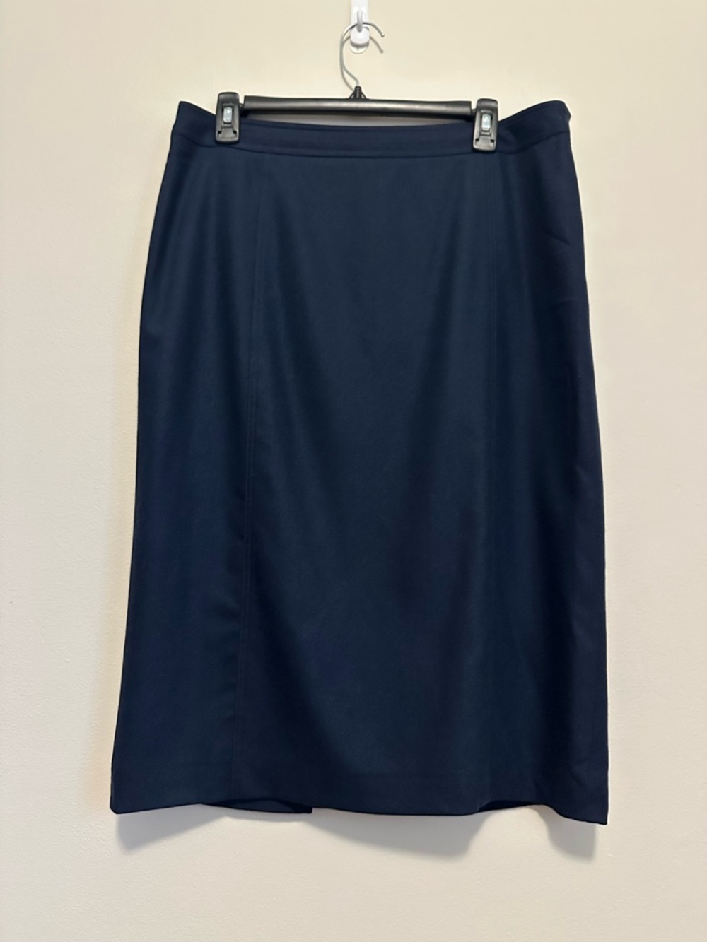 Burberry Navy Pencil Skirt 10 Large Wool Cashmere Blend Knee Length Office